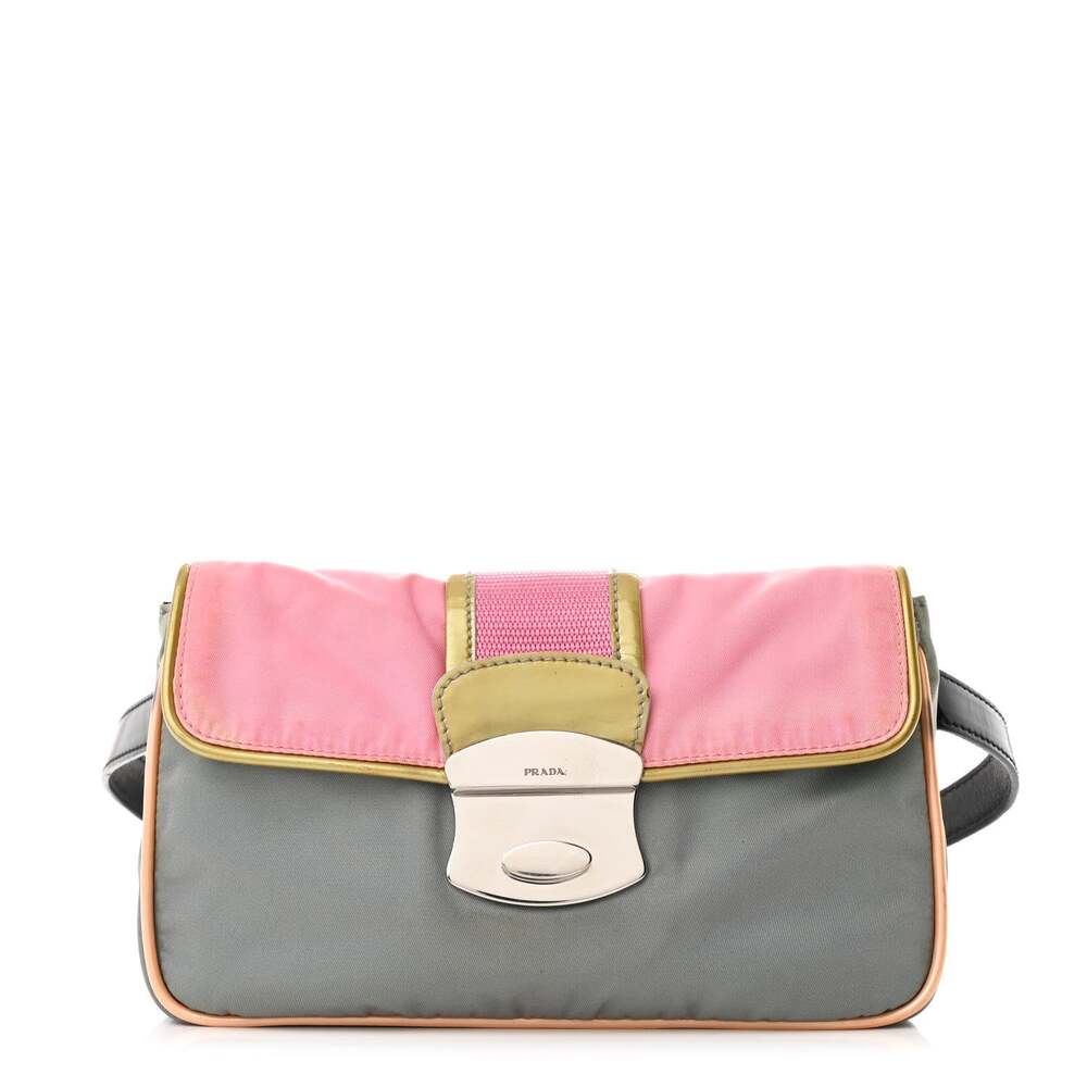Prada Nylon Vernice Belt Bag Pink Gray #264741P41B